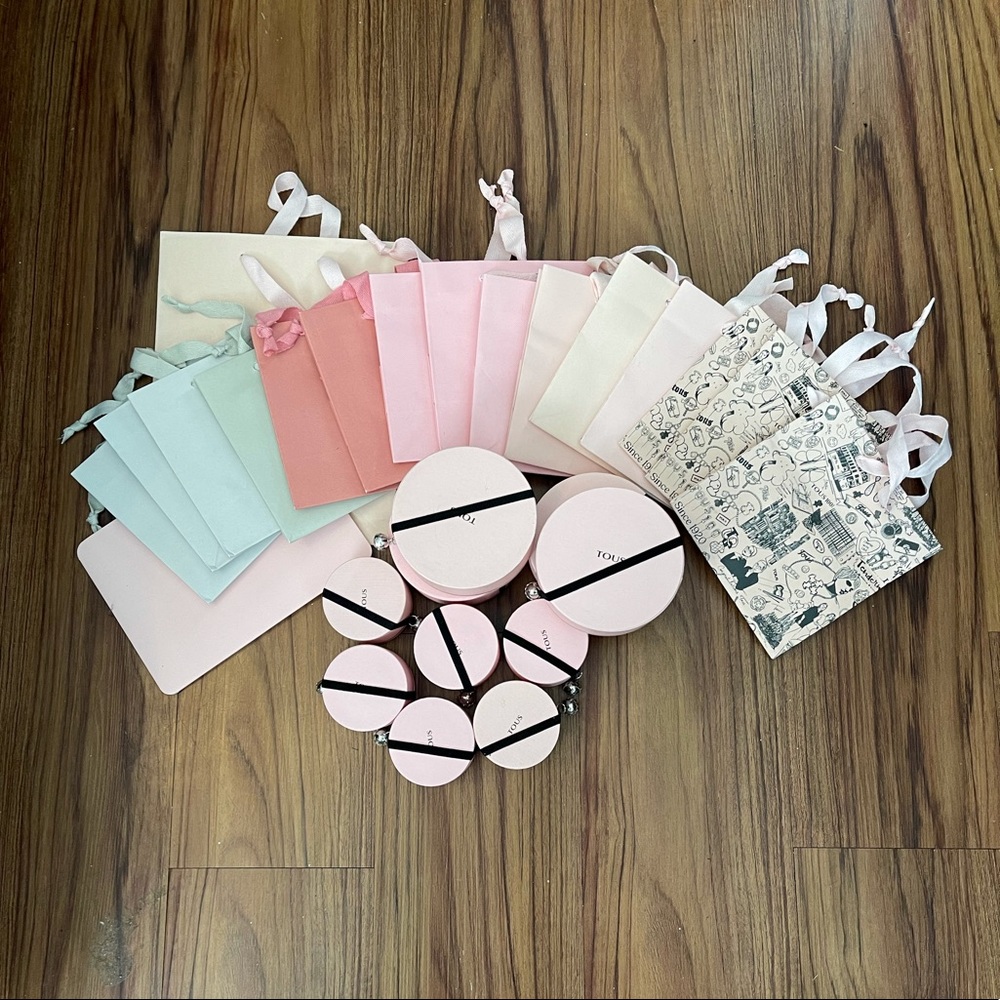 Tous bags and boxes pink and gray